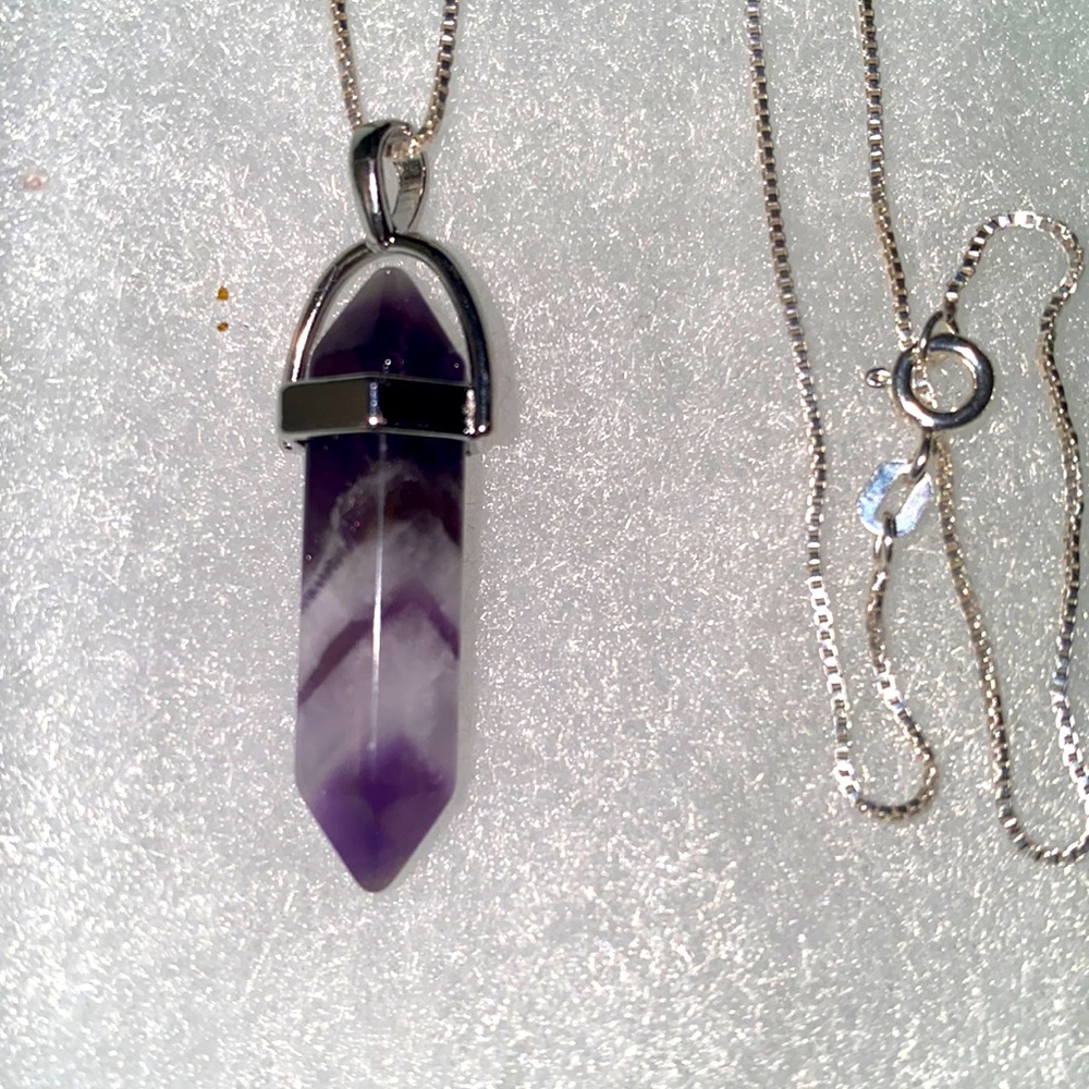 Boho hippie Amethyst Sterling Silver 16” Necklace
